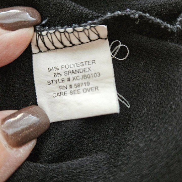 NY Collection Shirt XL Black Stretch Knit With Small Silver Buttons V Neck Ties - Picture 9 of 9